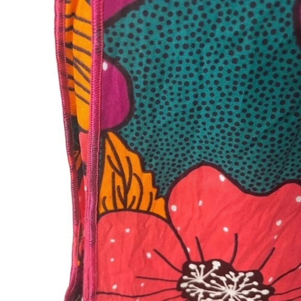 Vibrant Floral Print Head Wrap Scarf Teal Pink Orange‎ Boho Silk Blend